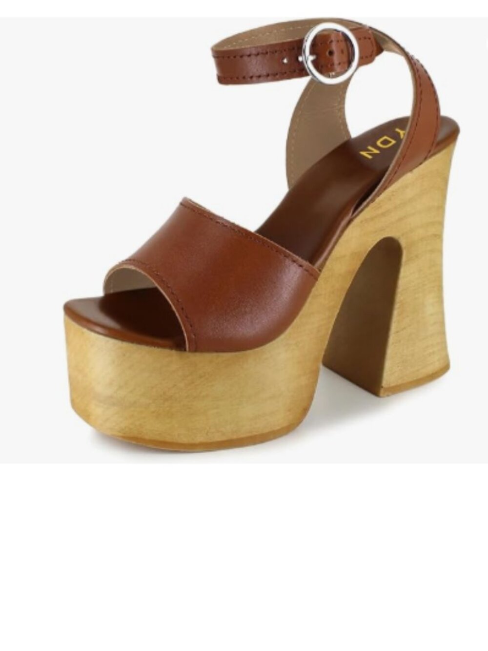 YDN Brown Open Toe Platform Adjustable Ankle Buckle Strap Wooden Heels Sandals